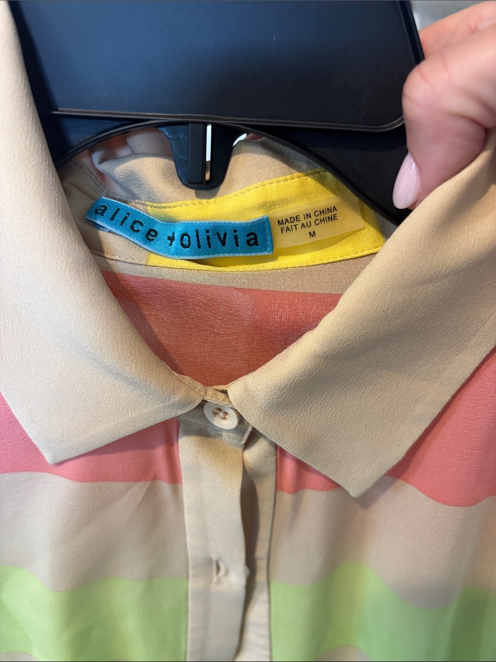 Alice + Olivia Colorblock Striped Button-Up Blouse - Multicolor - Picture 2 of 3